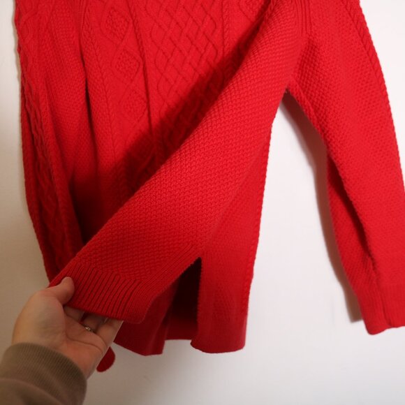 J Crew Cable Crewneck Sweater Red Womens Small Fisherman Chunky Knit Cotton - Picture 5 of 7